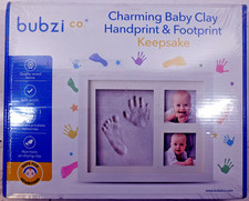 Charming Baby Clay Handprint Footprint Keepsake Bubzi 9"x11" White Wood Frame
