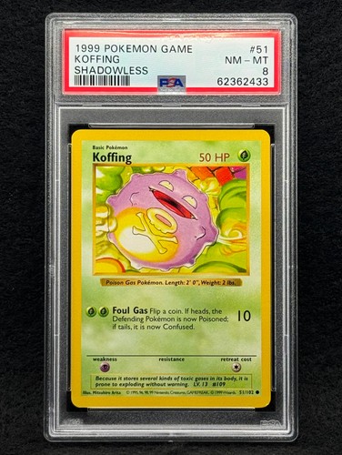 1999 Pokemon Base Set Koffing #51 Shadowless PSA 8