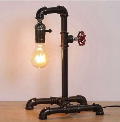 Industrial Steam Punk Lamp, Rustic Bronze Metal Pipe Desk Bedside W/edison Bulb