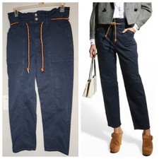 Size 30 Veronica Beard Karter Straight Leg Twill Navy Blue Pants Rope Belt 10