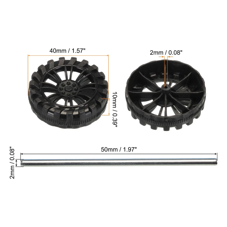 50x Spielzeugautoreifen 40mmx10mm Kunststoffrolle und 2mmx50mm Rundstabachsen #1 - Bild 2 von 4