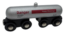 Edwone  Silver "Danger" Tank Car Happy Motoring Wooden Toy Freight Train Car