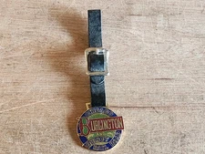 Chicago Burlington Quincy Railroad Pocket Watch FOB Train Advertising Vtg Strap
