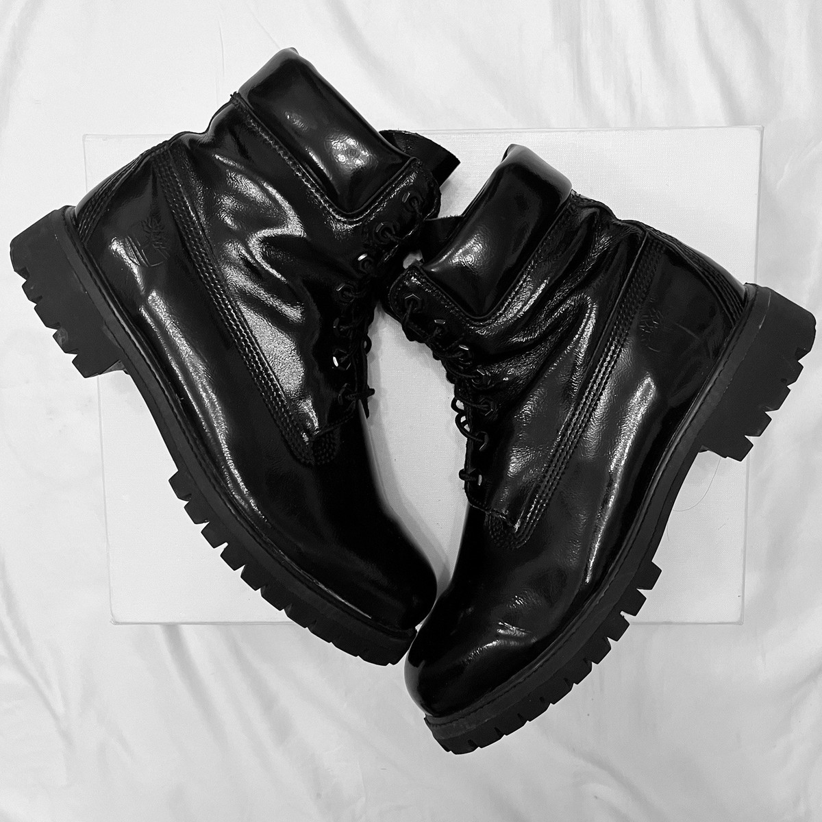 Black Patent Leather Boots Black Shiny Timberland Boots Timberland 6”  Waterproof Boot Black Patent Leather Glossy Glazed