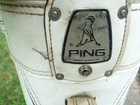 Vintage Ping 9" White Vinyl and Leather Staff Golf Bag w Rain Hood — photo 9