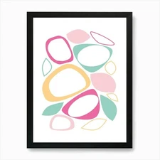Mid Century Modern Abstract 8 Pink, Framed Wall Art Poster Canvas Print Picture
