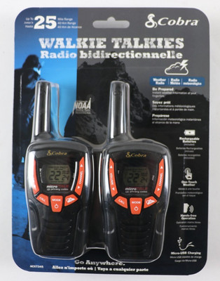Cobra 2 Pack Walkie Talkies 25 Mile Range - NOAA Weather Radio ACXT345 NEW