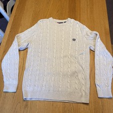 Ralph Lauren Chaps Men's Small Cream Herringbone Knit Sweater Heavy Cotton