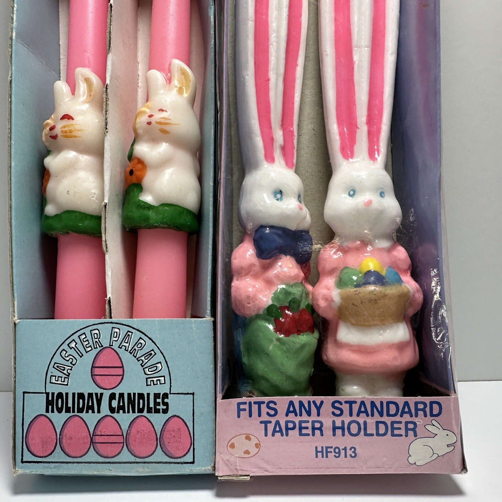 Vintage 2 Sets Easter Bunny Taper Candles Long Ears New in Box New Old