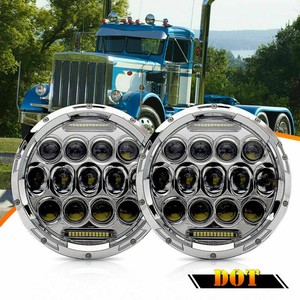 For Peterbilt 379 359 Pete Old Style Round Guide Headlight Black Housing Lamp