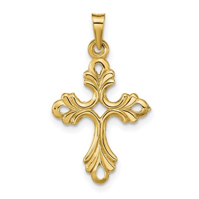 14k Yellow Gold Polished Fleur De Lis Cross Pendant Perfect Gift for Her