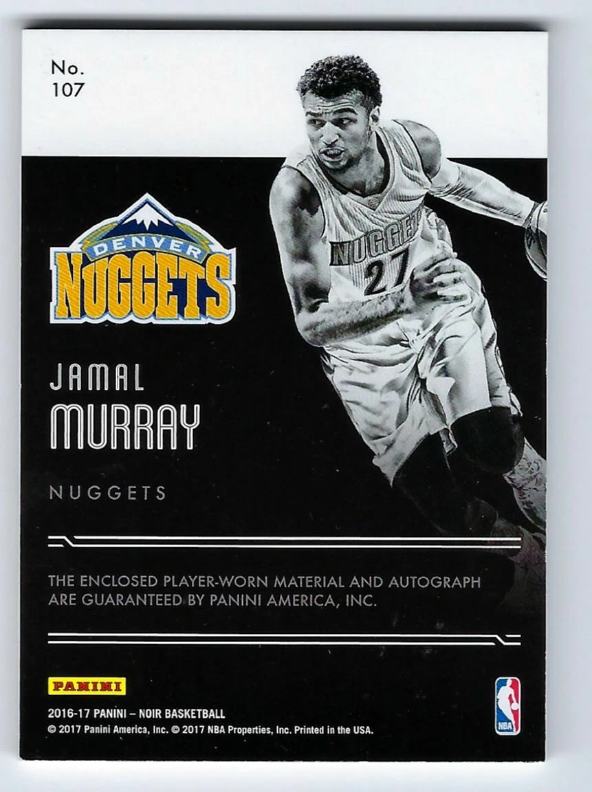 Jamal Murray 16/17 Panini Noir patch auto RC #107 SN #64/99