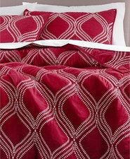 Martha Stewart Collection Embroidery Gramercy Gate Cotton Reversible King Quilt White Red