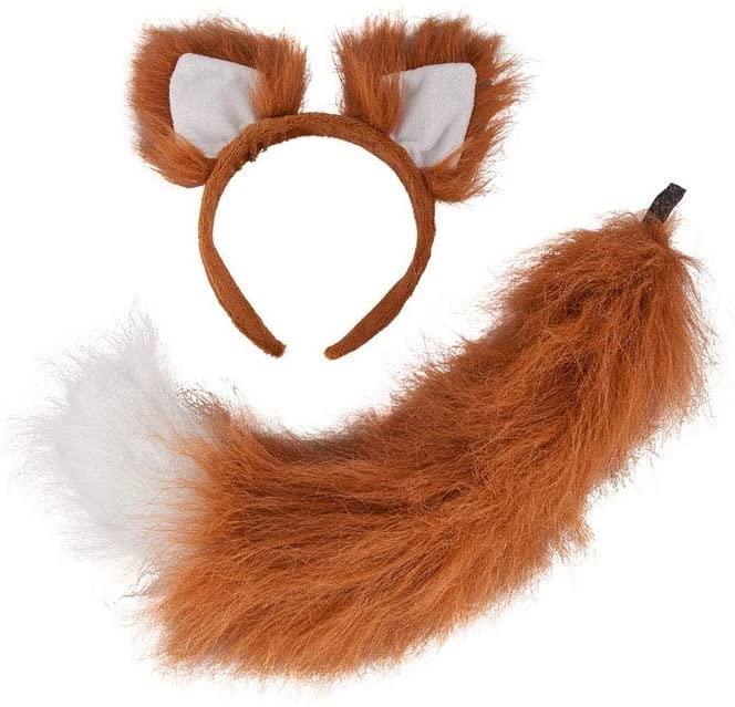 Deluxe Fox Animal Ears & Faux Fur Fluffy Tail Fancy Dress Accessory - Unisex