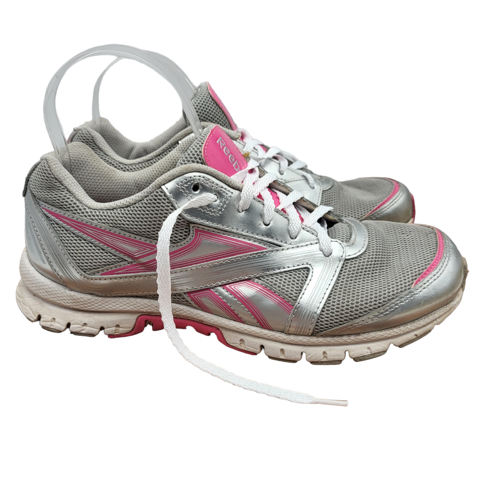 Reebok Running Shoes Womens Sz 8.5 Breast Cancer Awareness Pink Silver White-image