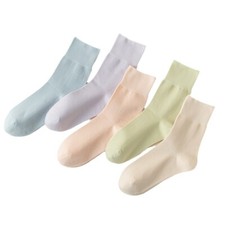 5 Pairs Women Cotton Mid Calf Tube Loose Socks Thin Breathable Stretch Socks