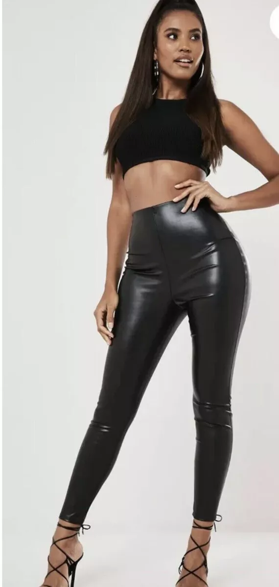 Womens Faux Leather Leggings Size 16 Black New Missguided Ladies Stretch Pants