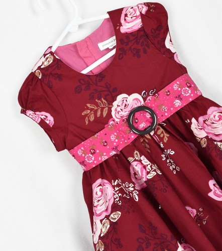 Pumpkin Patch Girl's Size 2 Dark Red & Pink Floral Puffy Dress - Picture 3 of 5