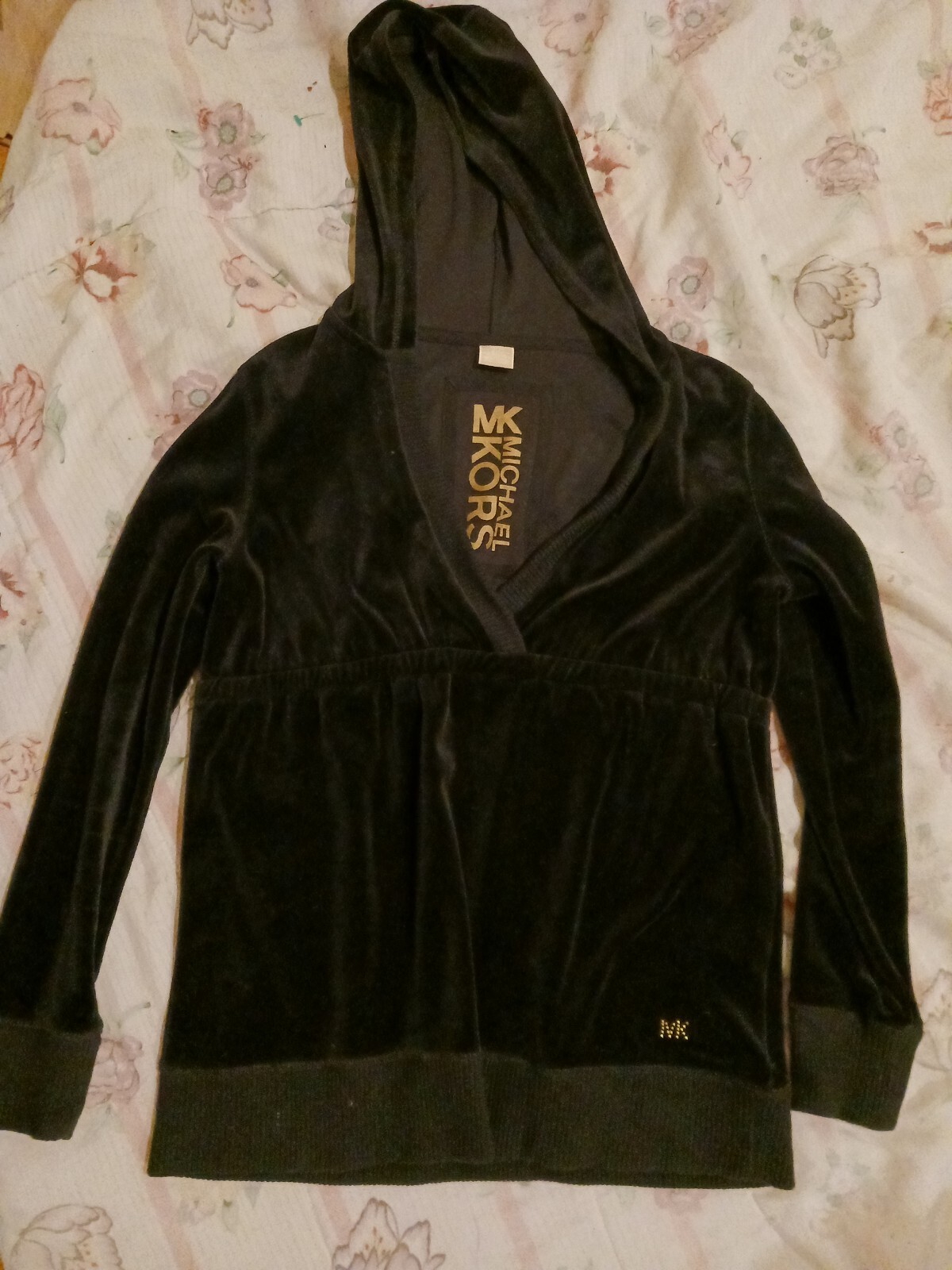 Vintage Michael Kors Small V-neck Velour Pullover Womens Black Hoodie | eBay