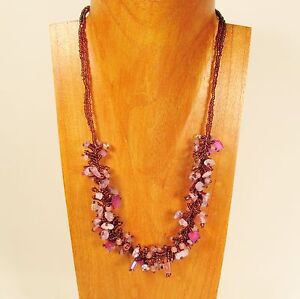 20" Purple Pink Stone Shell Chip Handmade Seed Bead Necklace FREE SHIPPING! 
