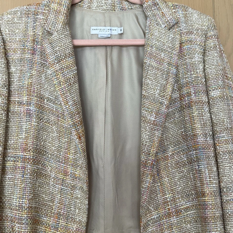 Nueva Chaqueta Garfield & Marks Nadine Tweed Pastel Blazer Talla 8 Pequeña EE. UU. Preppy Foto 3 de 4