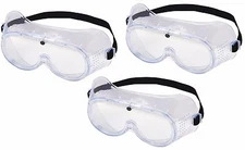 3 Pack SAFETY GOGGLES VENTED SOFT SIDED ADJUSTABLE Worn over Most Eyeglasses