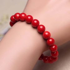 Handmade Natural 6mm Red Coral Round Gemstone Beads Elastic Bracelet 7.5''