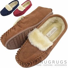 Ladies / Womens Suede Sheepskin Moccasins / Slippers with Rubber Sole