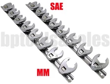 16pc 3/8" Drive. SAE & METRIC Flare Nut CROWFOOT WRENCH SET w/ Snap-on Snap-off 