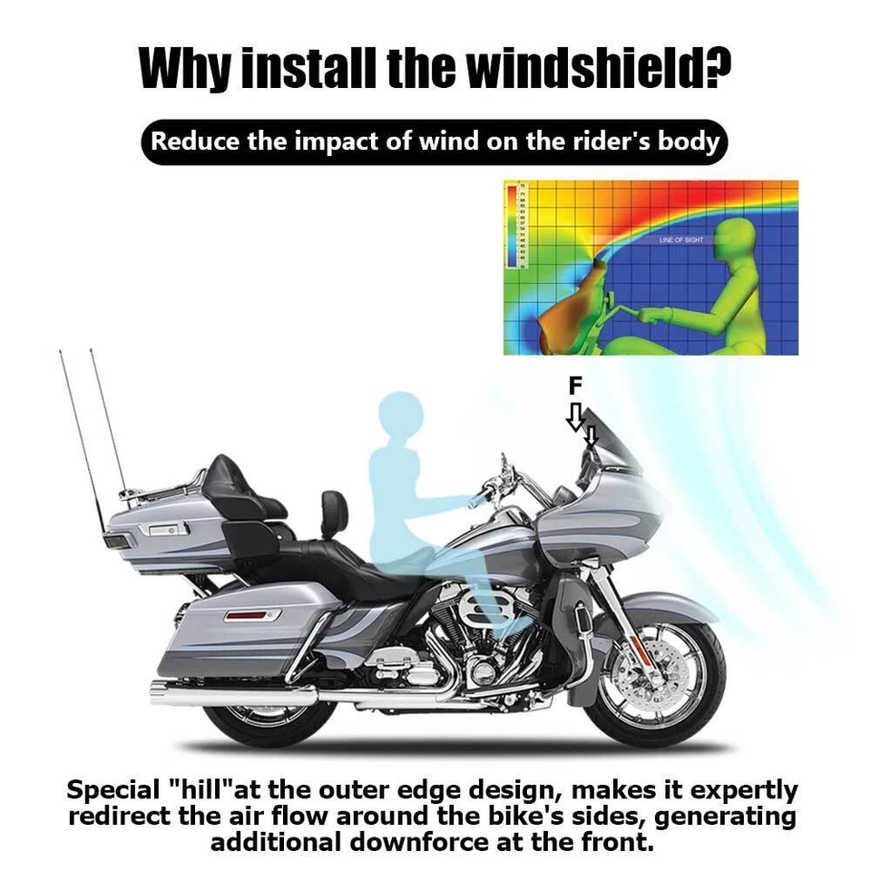 Parabrisas negro 13" para Harley Road Glide FLTR FLTRX CVO Ultra 15-22 Foto 3 de 4