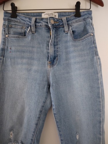 JUST BLACK DENIM Distressed Ripped Skinny Jeans Size 28 Raw Hem Zip - Picture 3 of 14