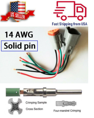 Deutsch 2-Pin Waterproof Connector Kit – 14 AWG, Solid Pin, Green Band, IP67 (Assembled) - View #3
