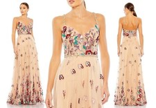 Mac Duggal Nude Embroidered Beaded Sequin Floral Butterfly A-Line Gown Sz 6 598