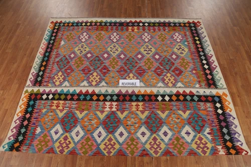 Geometric Kilim Rugs Wool Traditional Kelim Carpets 8x10 ft - Picture 14 of 14