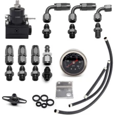Universal Adjustable Fuel Pressure Regulator Kit 100psi Guage AN6 Fitting Black