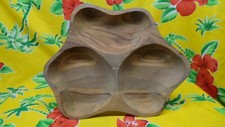 VTG Wood Carved Serving Tray Platter Tri-Divided plate SIGNED VERY NICE GRAIN