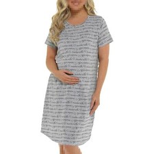 Ladies Maternity Nightie Made With Heart Short Sleeves Pregnancy Grey Sleepwear