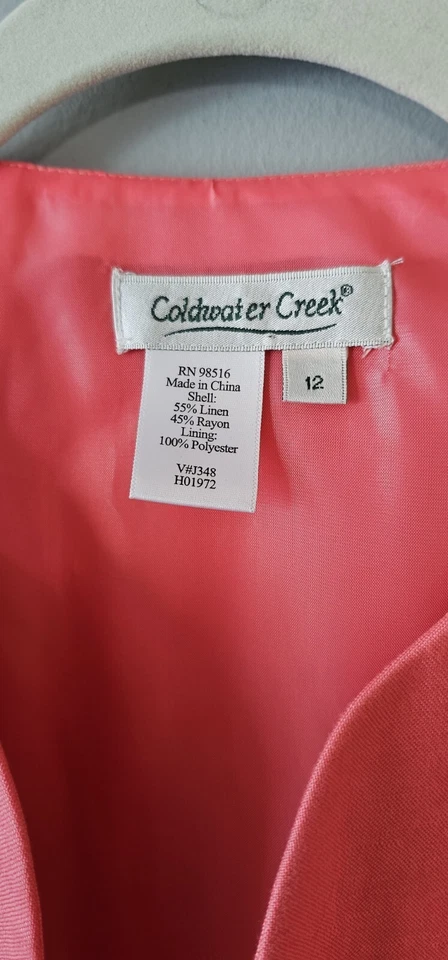 Jaqueta feminina Coldwater Creek linho rayon tamanho 12 coral frente aberta contraste preto - Imagem 3 de 4