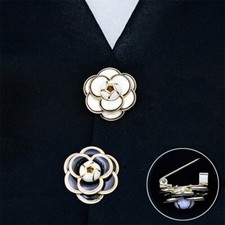 White Black Camellia Flower Brooch for Women Bijoux Elegant Gift Camellias Pin