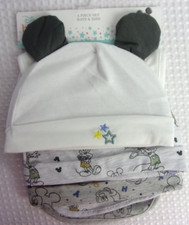 Disney Baby Newborn 6 pc set Hats  Bibs Mickey Mouse Ears Welcome Shower Gift