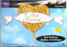 Anagram Supershape Helium Foil Balloon 41" Wedding Heart Gold with Doves