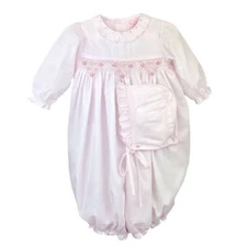 Petit Ami Pink Smocked Convertible Gown with Bonnet  Newborn