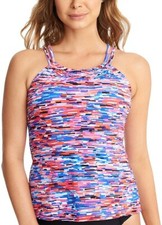 Swim Solutions Women's High Neck Swim Sport Tankini Top, Multi, 14