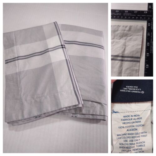 Tommy Hilfiger Set Of 2 Pillow Shams Standard Plaid Gray Flanged Covers Pair