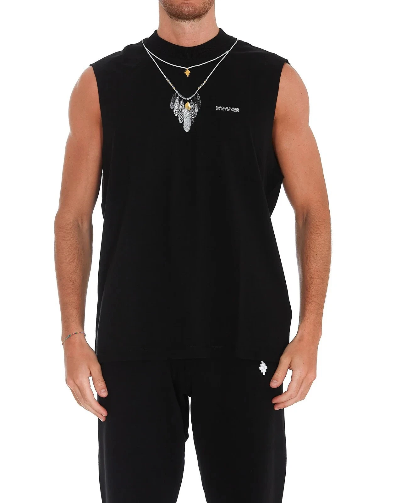 Canotta Marcelo Burlon Collana Piuma Nera Taglia M FW21 $290