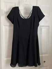 Rhapsody Black Knee Length Cocktail Dress Rhinestone Accent Open Back Size 10