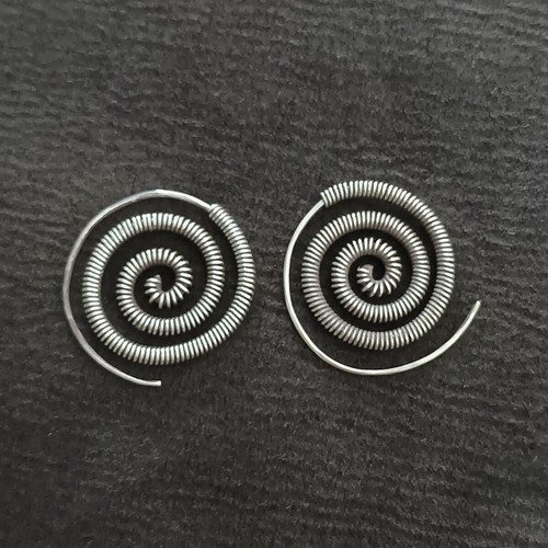 ARTISAN SILVER EARRINGS CRAFT VINTAGE DANGLES 11g classic coil filigree #A301 - Picture 4 of 5
