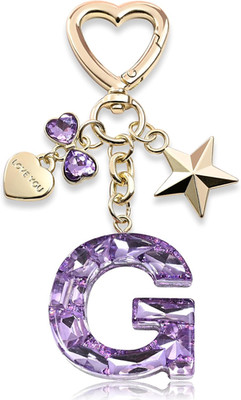 Cute Bling Keychain initial Letter Butterfly Star Pink Purple Gift for Women Gir