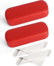 Glasses Case Hard Shell Eyeglass Case with Cleaning Cloth, PU Leather Protective