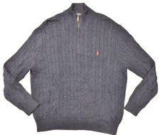 Polo Ralph Lauren Men's XXL Navy Blue Cable Knit 1/4 Zip Cotton Sweater